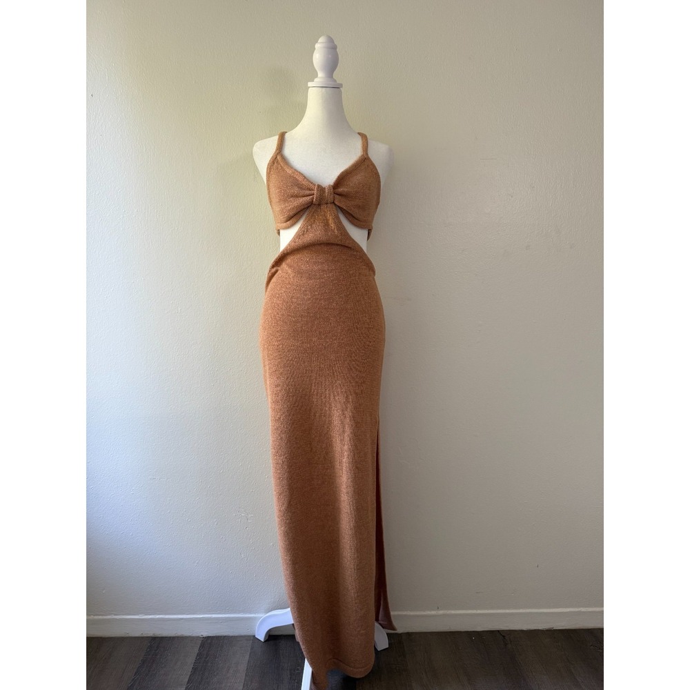 Nudie Patootie Maxi Dress Medium Bow Front Side Slit Bodycon Summer Beach Party